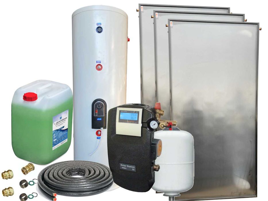 Zestaw solarny, 3 kolektory słoneczne płaskie, 300L zasobnik, promocja