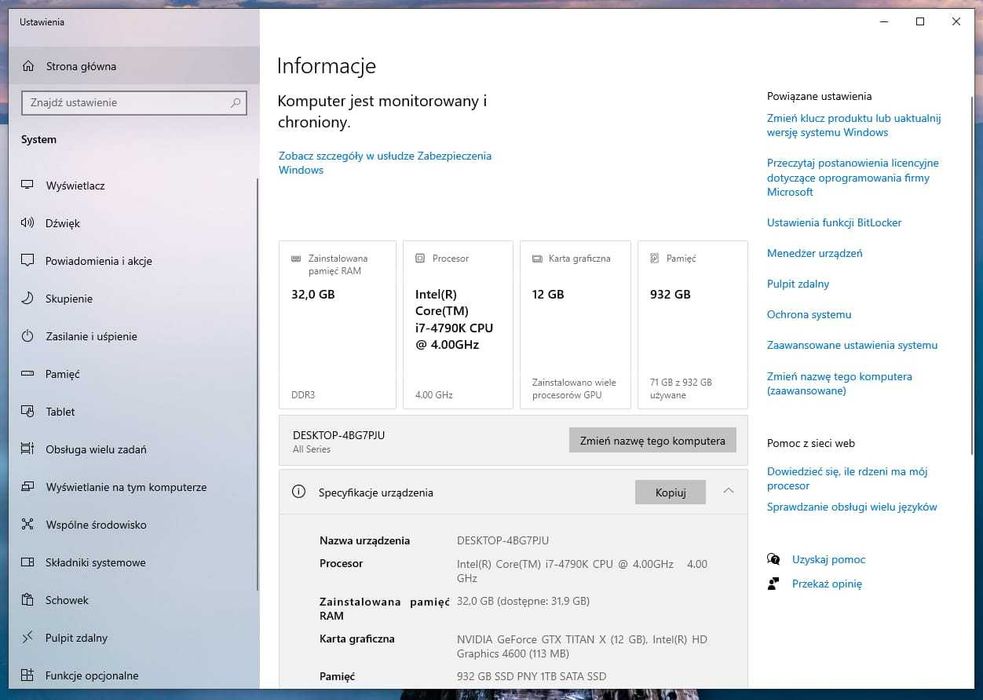 Komputer stacjonarny: intel i7-4790K | GTX Titan X 12GB | 32GB RAM | SSD 1TB + Akcesoria RAZER