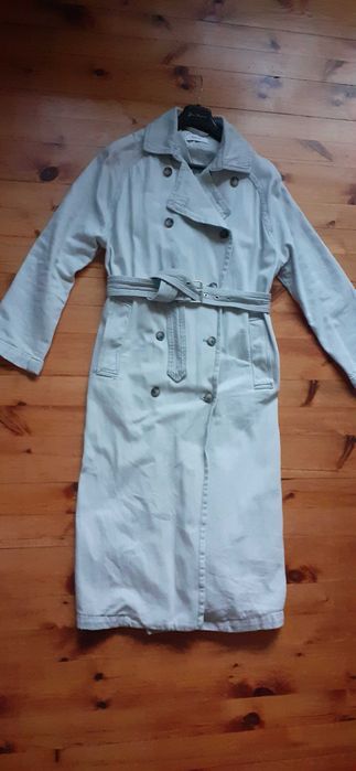 Długi jeansowy płaszcz trencz trenchcoat 42 XL