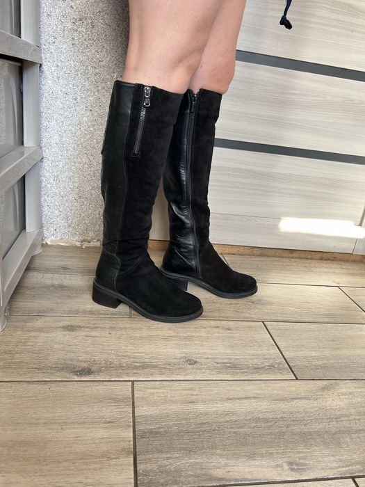 Сапоги шкіра із замшею