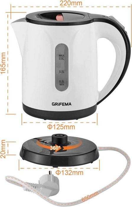 Czajnik elektryczny Grifema GC1001  0,8 l, moc 1100W