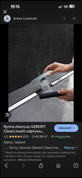 Rynna zbiorcza GEBERIT 130cm odpływ CleanLine60