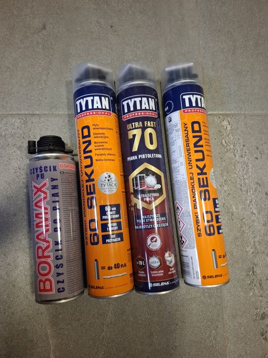 Zestaw:Pianka tytan 60 sekund2szt,pianka tytan 70,czyścik