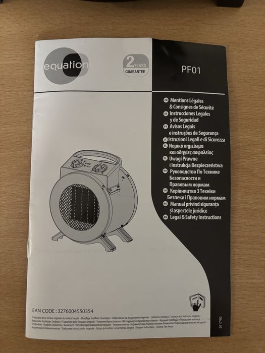 Aquecedor cerâmico elétrico portátil, Equation 2 kW, nunca usado.
