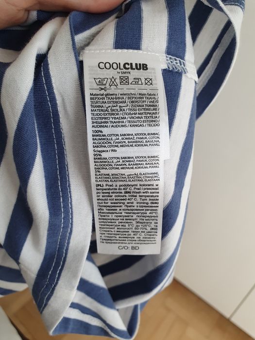 Bluzka T-shirt rozmiar 80 cool club w paski niebieski biały brązowy