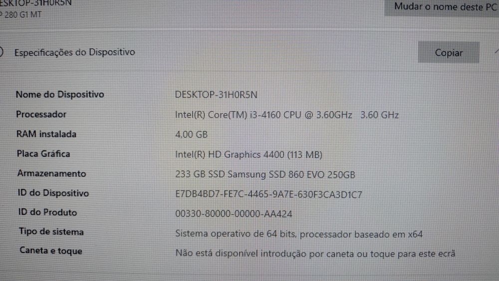 Computador completo a funcionar