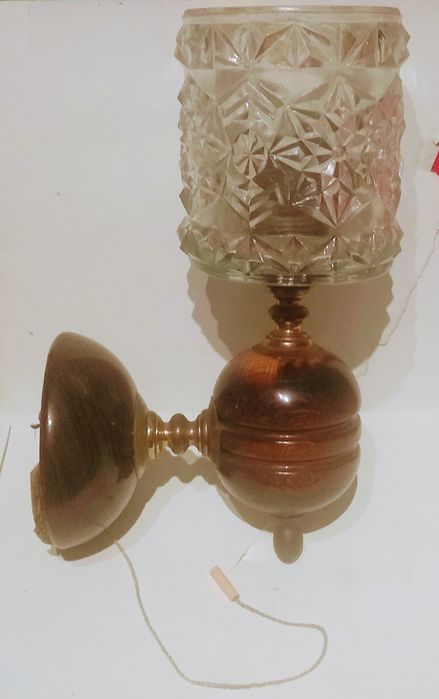 Lampa Kinkiet Kryształ Drewno Retro 1965