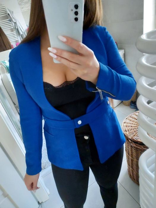 Chabrowa marynarka zara basic 36 niebieska biznes do biura