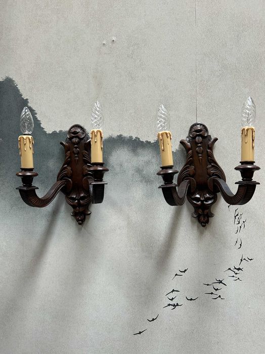 Kinkiet drewniany rzeźbiony ciemnobrązowy #8062 Stylowy Węgrów