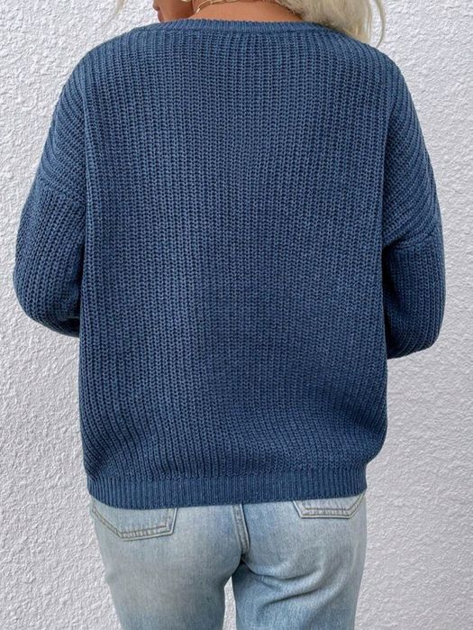 SHEIN LUNE Suéter De Gola V Com Ombro Abaixado E Manga Comprida