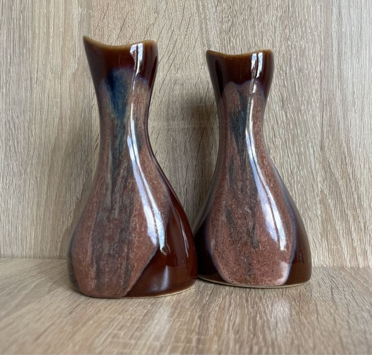 Małe brązowe wazoniki PRL/vintage
