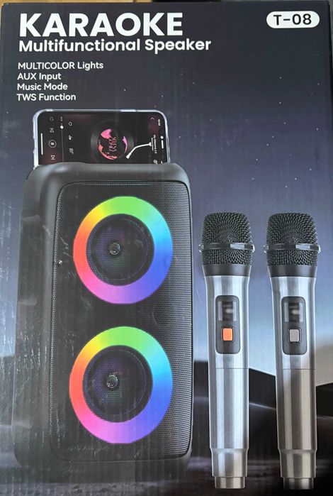 Głośnik do karaoke Bluetooth z 2 mikrofonami, głośnik imprezowy T-08