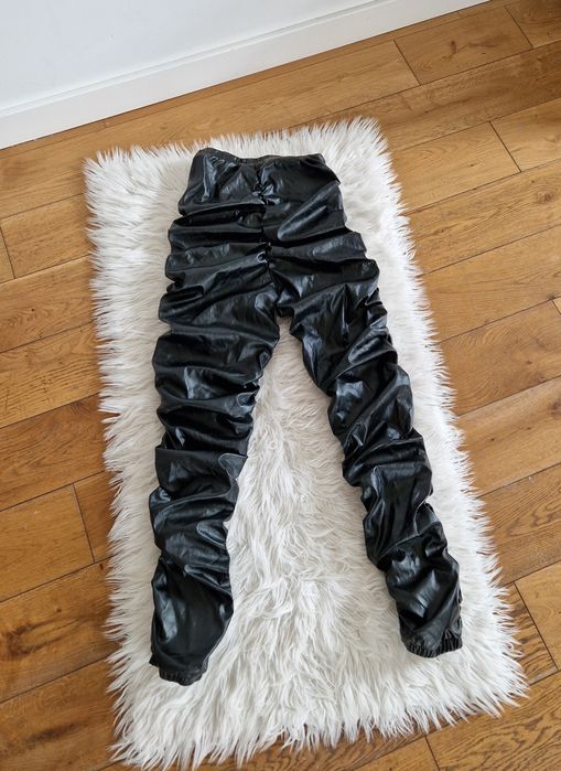 Xs 34 czarne marszczone spodnie skórzane wysoki stan eko skóra nowe