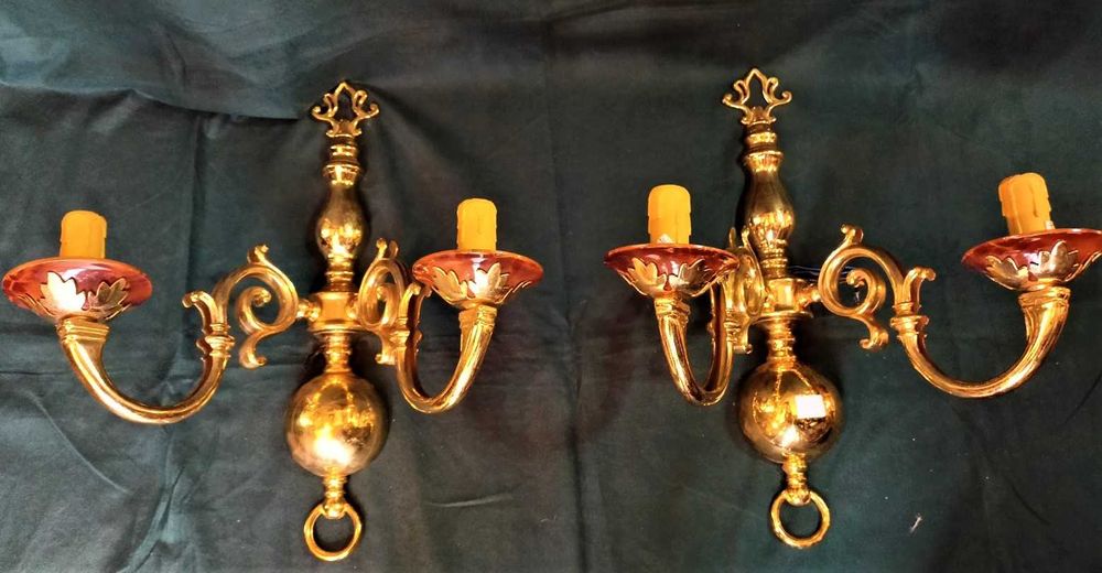 Par Apliques 2 Lâmpadas Metal Dourado