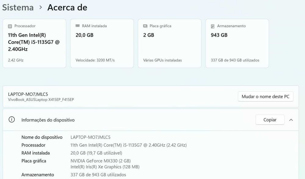 Portátil ASUS Vivobook (i5 | 20GB RAM | 1TB)