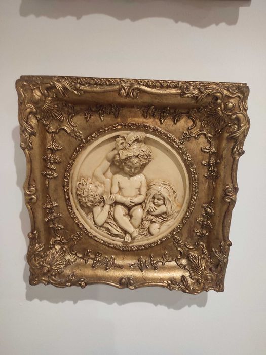 Quadro conjunto de dois quadros moldura folha de ouro mármore de pedra