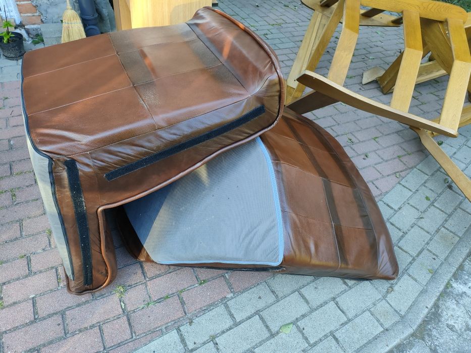 Narożnik  dębowy + skóra, fotel