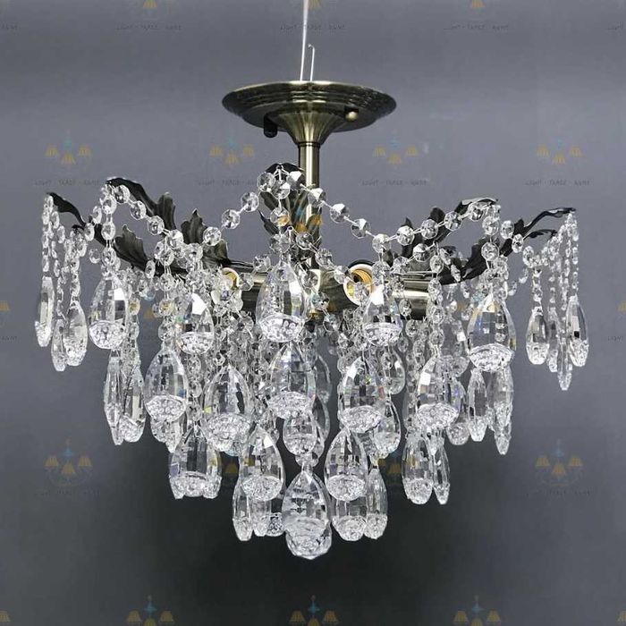 Люстра на 5 лампочок Хрустальна бронзова