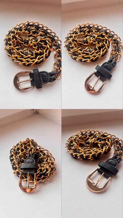 Pasek do spodni, łańcuszkowy pasek do sukienki, złoto granatowy