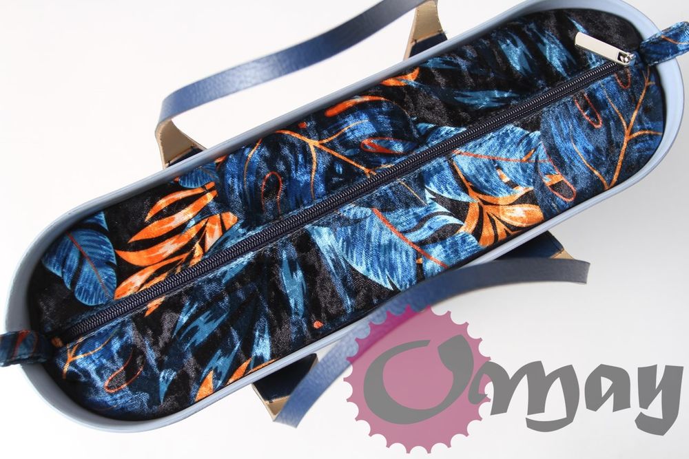 Granatowy organizer do OBAG STANDARD welur liście niebieskie OMAY