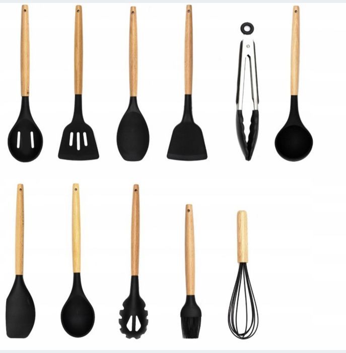 Nowy zestaw przybory kuchenna czarne silikonowe 12 sztuki