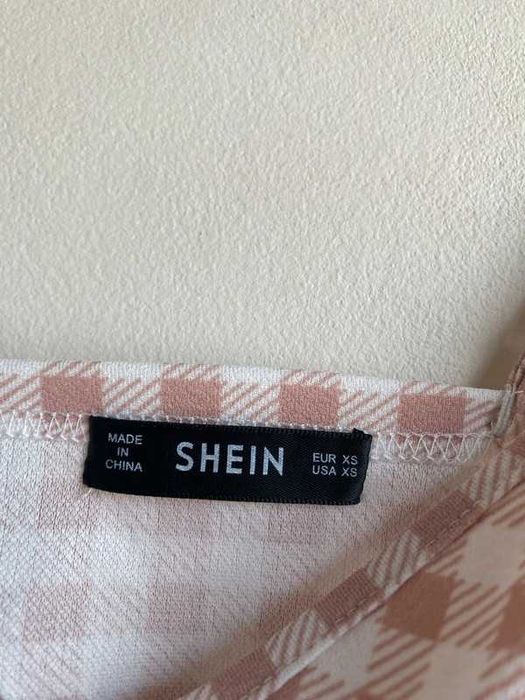 Biało-różowy top bralet na ramiączkach w kratkę Shein XS/34