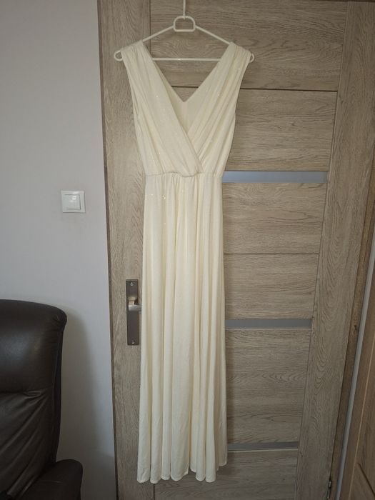 Sukienka maxi błyszcząca Elizabeth Collection S ecru