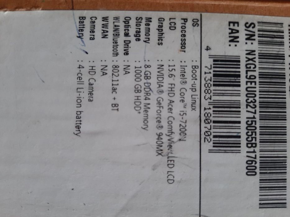 Ноутбук ASER. E5-575