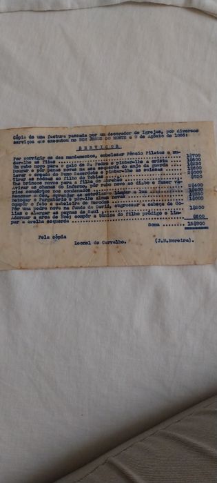 Bom Jesus do Monte, factura passada p/ decorador em 1866