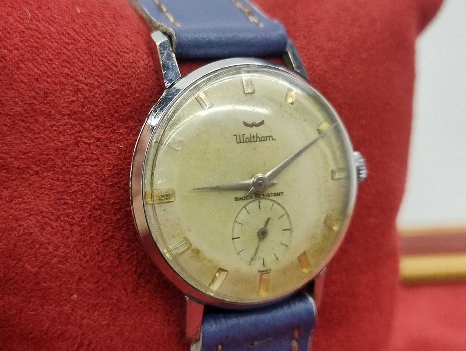Piękny Zegarek Waltham Mechaniczny !! Subsekunda Piękny Vintage Stal  Patyna