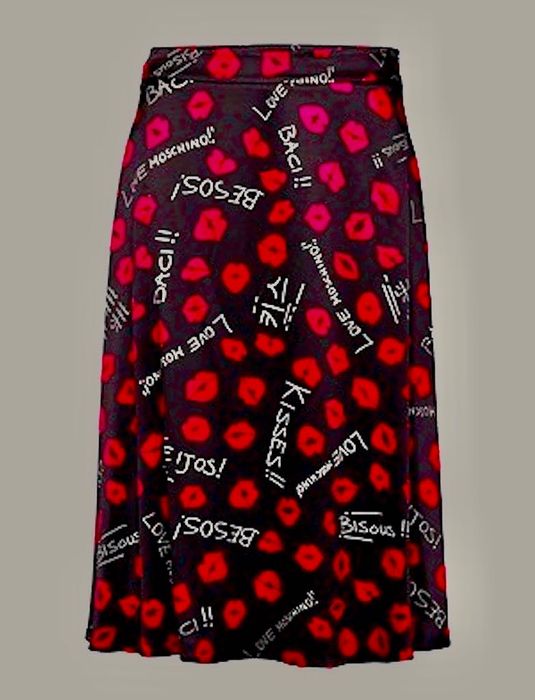 Love Moschino Black in Red__Satynowa midi spódnica print  S  OKAZJA!