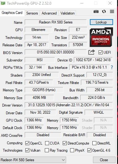 Rx 580 4gb Msi armor