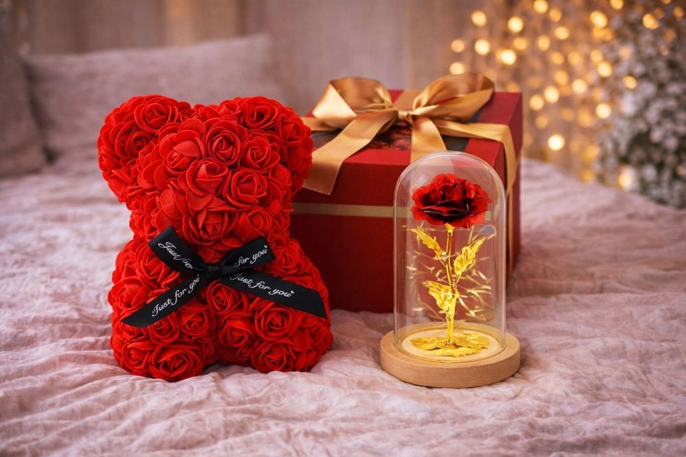 Zestaw Wieczna Róża + Miś Różany! WALENTYNKI 2026
