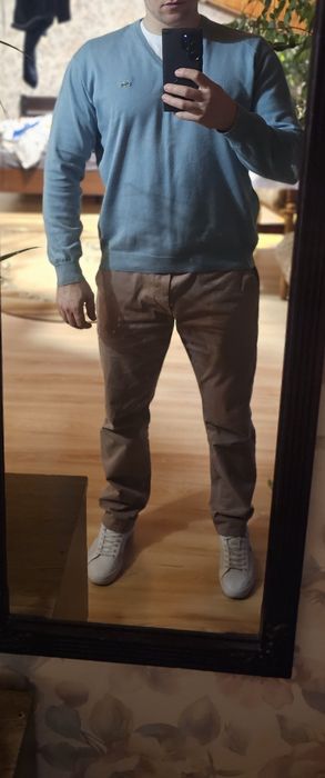 Bluza sweter Lacoste z wcięciem rozmiar L błękitny niebieski