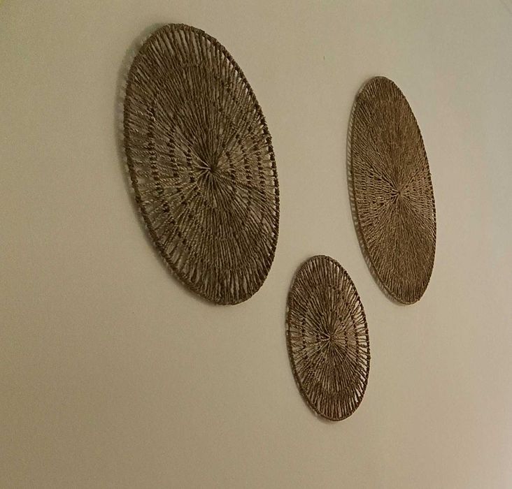3 discos de decoração de parede em rattan natural
