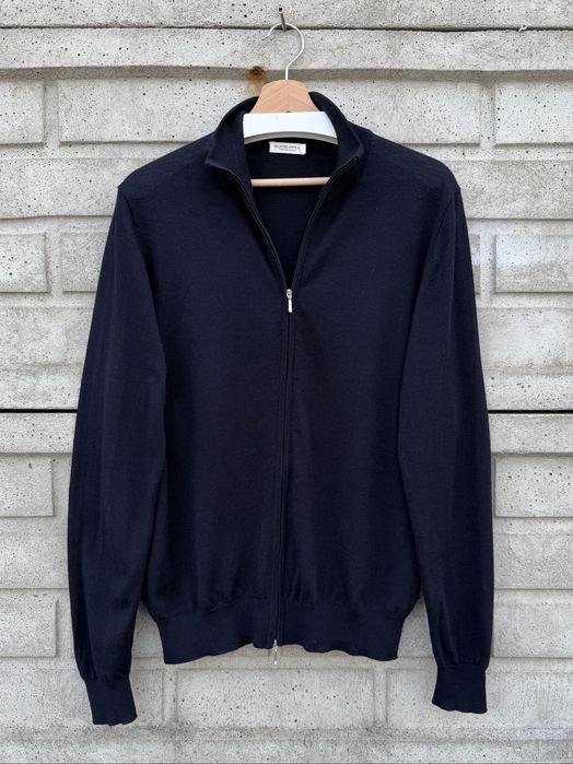 Granatowy, wełniany, rozpinany sweter z golfem Suitsupply, rozmiar M