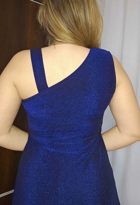 Niebieska sukienka maxi, błyszcząca sukienka, granatowa