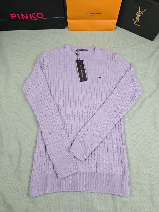 Sweter damski Tommy Th kolory fioletowy okrągły  premium