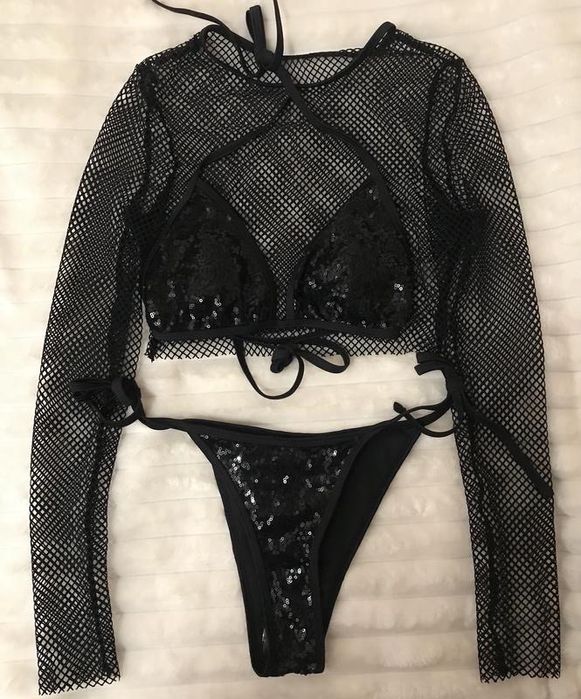 Комплект купальный,купальник и топ сетка,в паетки