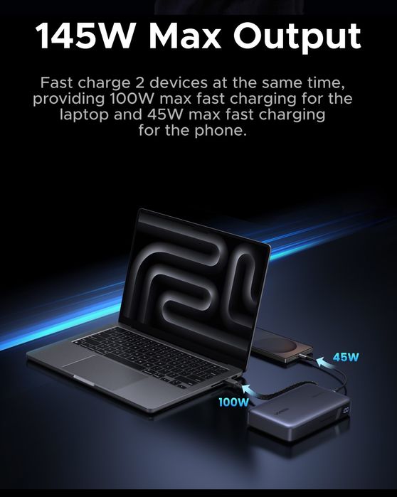 Повербанк 145W UGREEN 20000mAh Nexode PB551 з кабелем Power Bank Вт