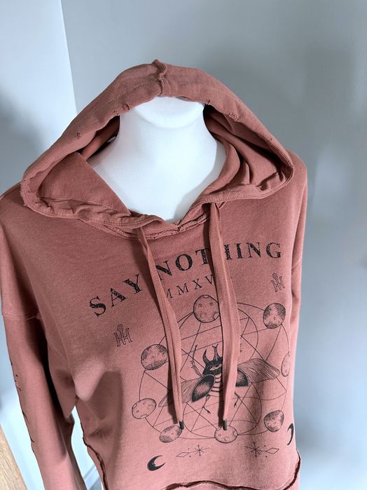 H&M stylizowana bluza z kapturem brudny róż rozm. S