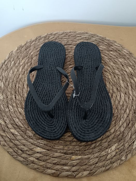 Japonki na paski czarne klapki klasyczne damskie