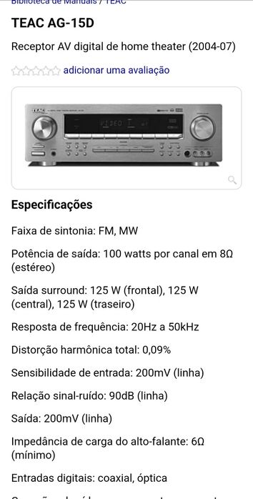 Amplificador TEAC AG 15D 100w canal
