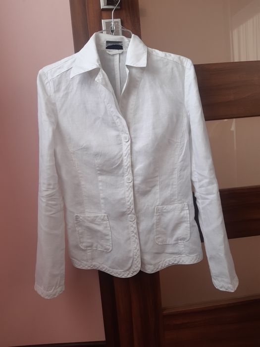 Żakiet, marynarka, koszula, biała, 100% len, 34, xs