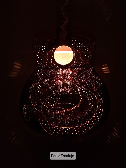 Lampa, gitara, obraz, smok ,ręcznie malowana
