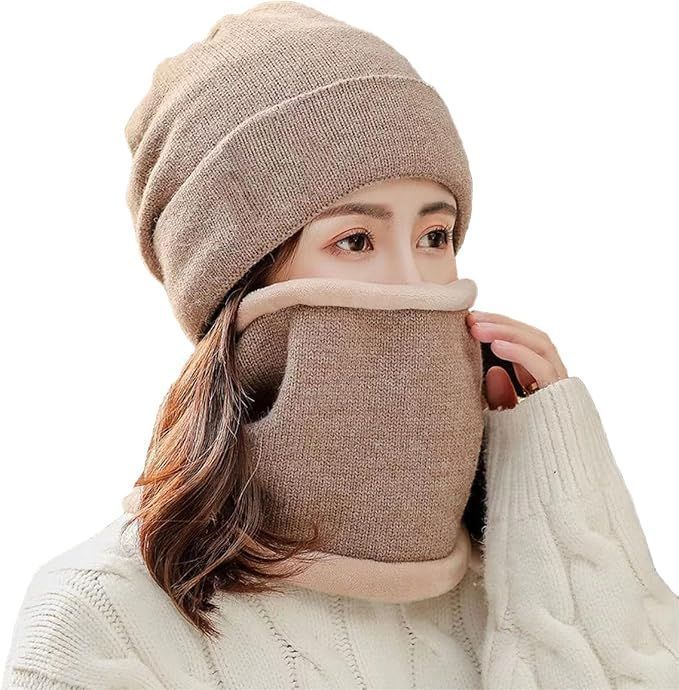Komplet zimowy czapka i komin - pluszowa podszewka - unisex beżowy