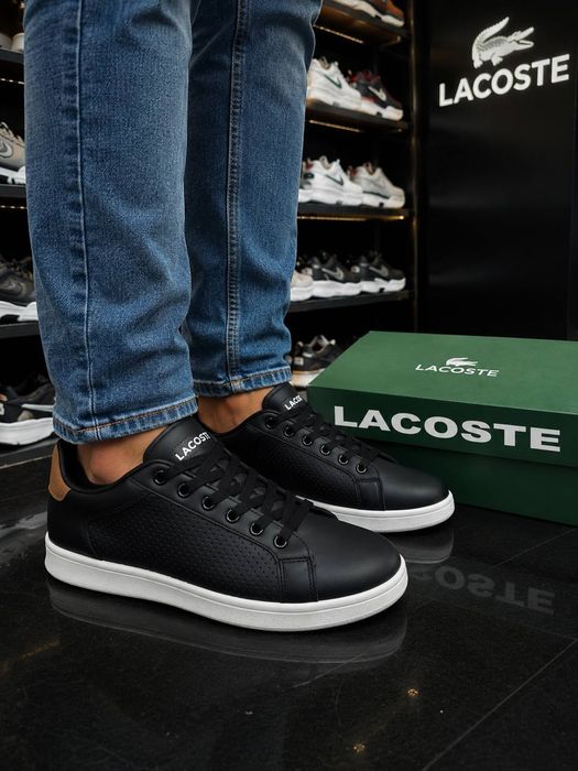 Мужские кеды Lacoste Черные летние спортивные беговые кожаные лёгкие кеди чоловічі стильні бігові літні стильні легкі шкіряні чорні кросівки лакомте