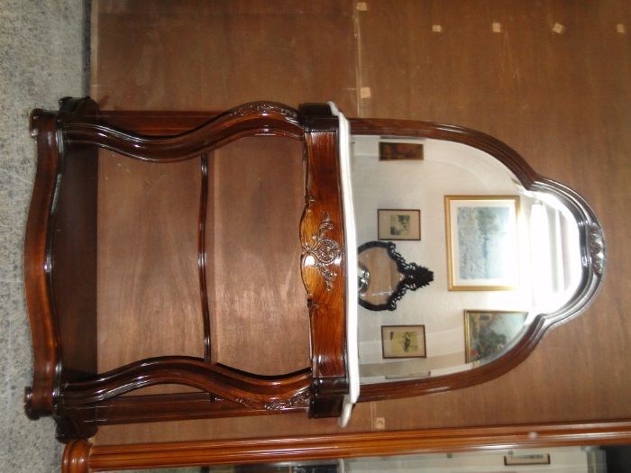 Consola antiga com espelho e tampo em pedra - óptimo estado