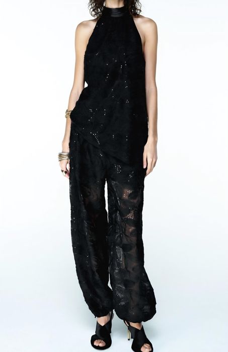 Spodnie typu bombacho Zara z haftami i cekinami. Nowe, a TANIEJ!