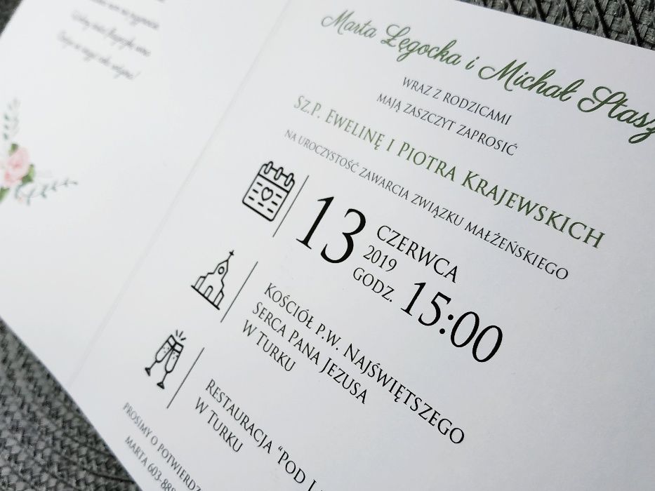 Zaproszenia slubne wesele rustykalne kwiatowe kwadratowe rebus wzory